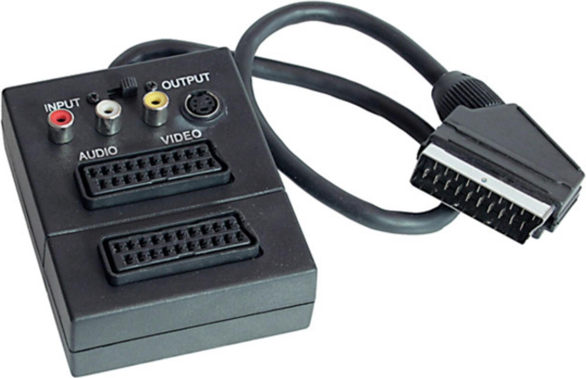 S/CONN maximum connectivity Adapter Video/ Audio-Adapter, Scart-Stecker auf 2 x Scart-Kupplung, S-VHS-Kupplung, 3 Cinchkupplungen, IN/OUT mit Schalter, 0,2m (94037)