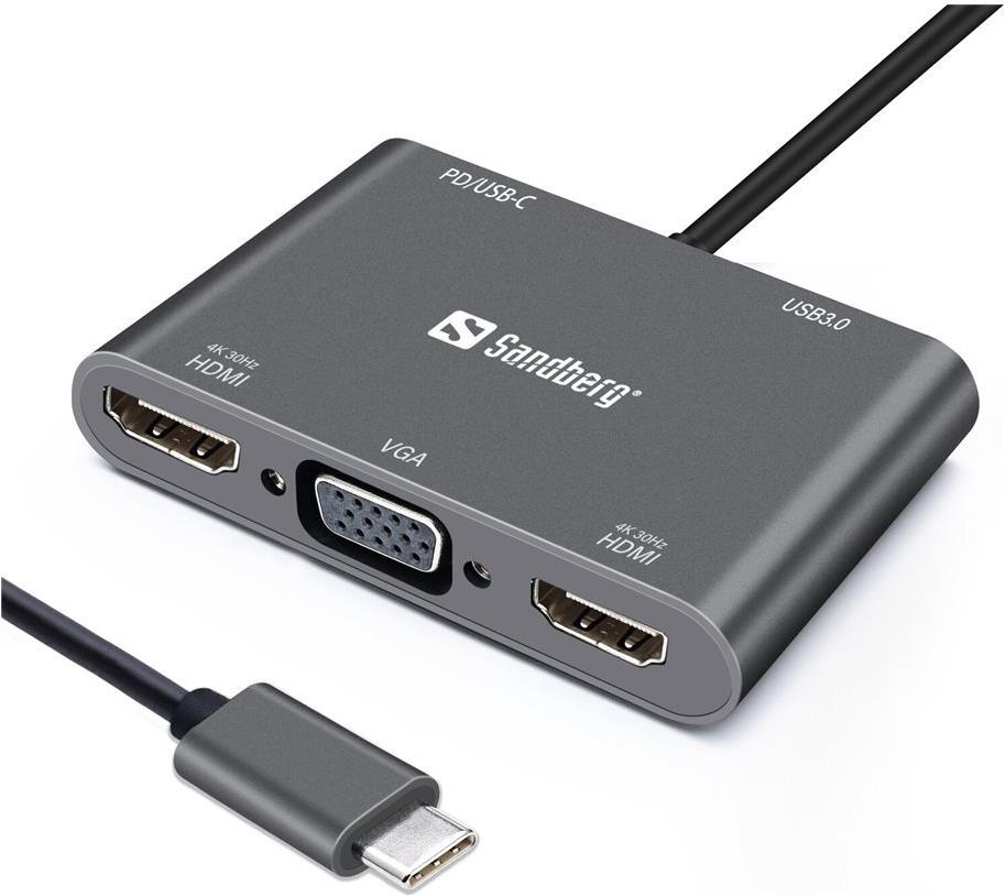 Sandberg USB-C Dock 2xHDMI+1xVGA+USB+PD (136-35)