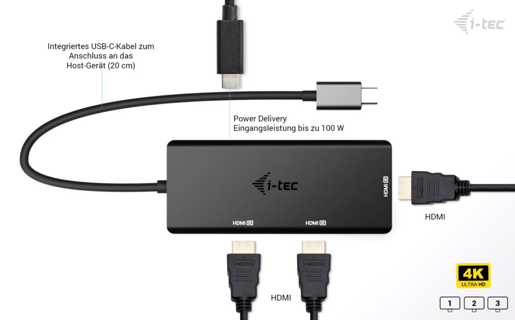 i-tec USB-C Triple Display Docking Station mit 3 x HDMI und 100 W Power Delivery Schwarz