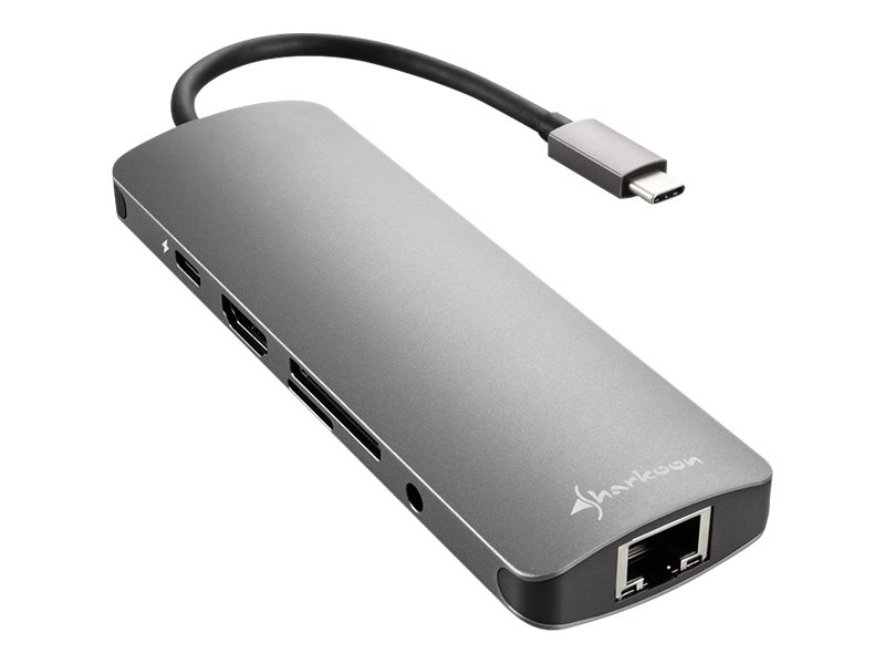 Sharkoon USB 3.0 Type C Combo Adapter Dockingstation HDMI RJ-45 Aluminium Grau