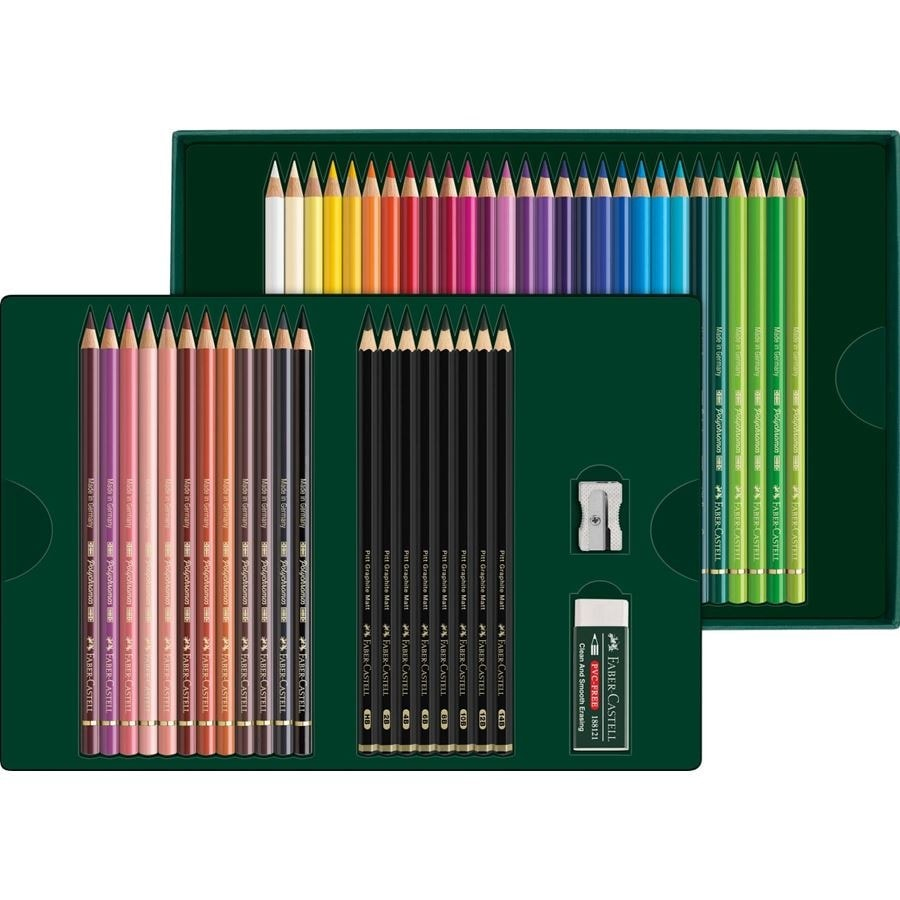 Faber-Castell Polychromos & Pitt Graphite Matt Malset, 50 Teile, Mehrfarbig