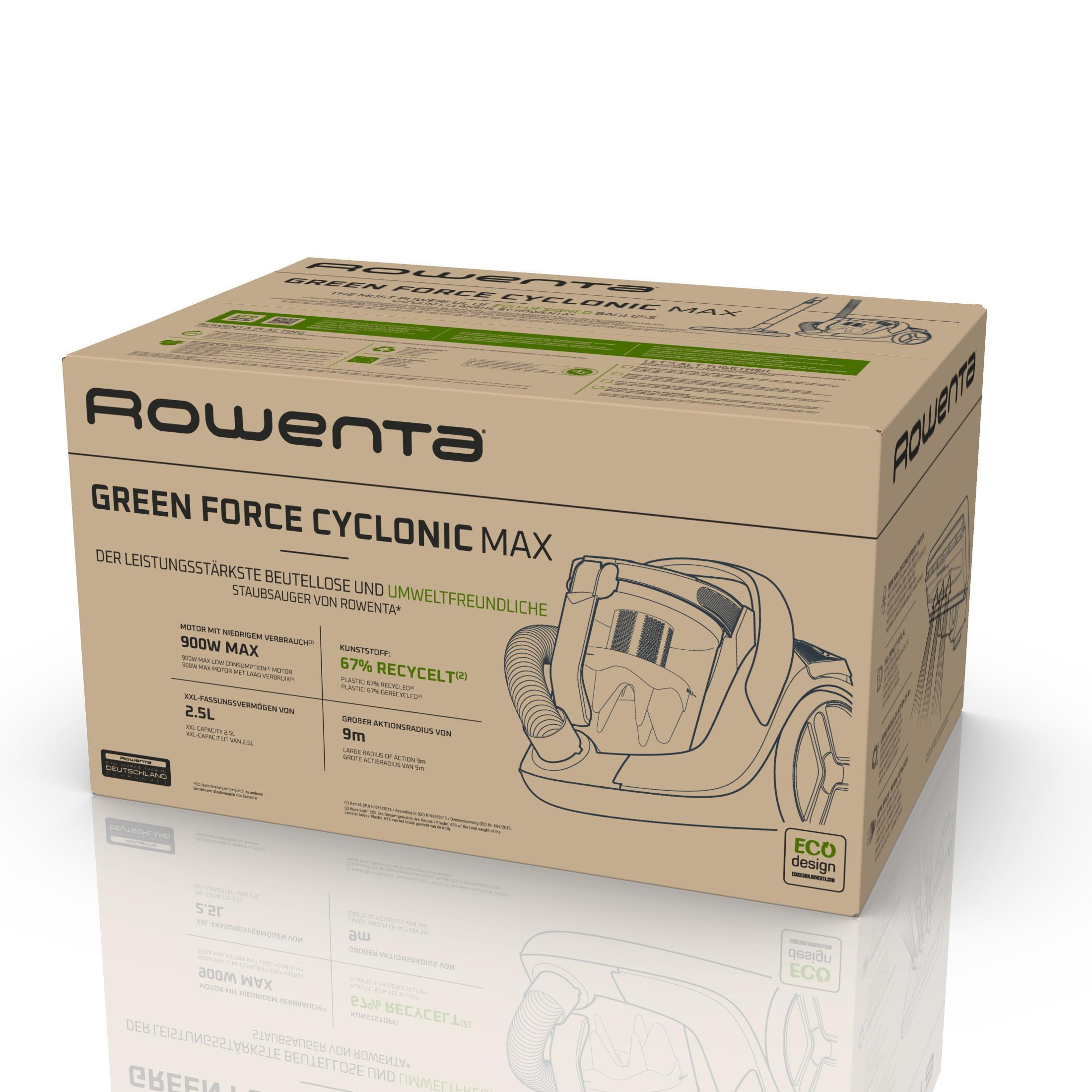Rowenta Green Force Cyclonic Max RO7B12 900 W Zylinder-Vakuum 2,5 l Beutellos Grün