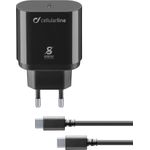 Cellularline ACHSMKITC2CPD25WK Ladegerät für Mobilgeräte Schwarz Indoor (ACHSMKITC2CPD25WK)