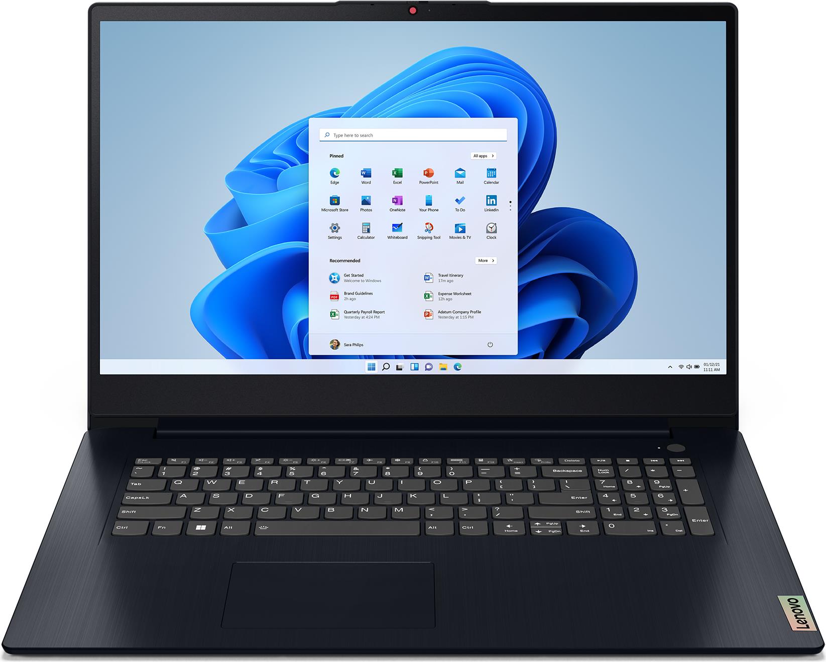 Lenovo IdeaPad 3 17IAU7 Intel® Pentium® Gold 8505 43,9 cm (17.3") WSXGA 8 GB DDR4-SDRAM 512 GB SSD Wi-Fi 6 (802.11ax) Windows 11 Home Blau (82RL008NGE)