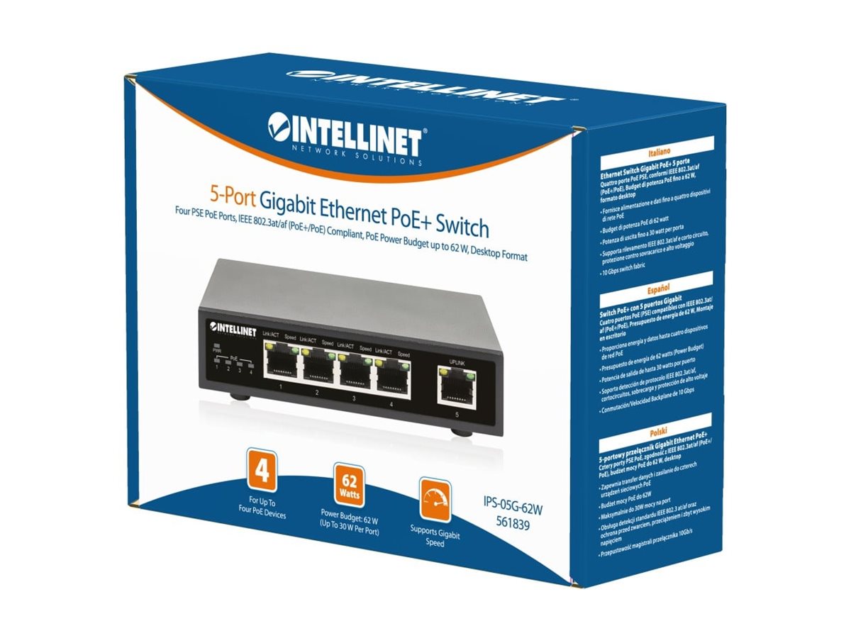 Intellinet 5-Port Gigabit Ethernet PoE+ Switch 62W Schwarz