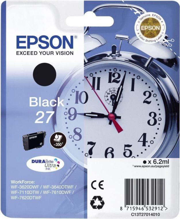 Epson Ink/27 Alarm Clock 6.2ml BK SEC (C13T27014022)