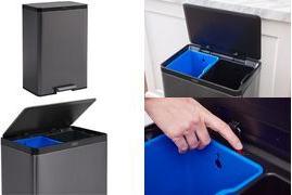 Rubbermaid Tret-Abfalleimer Elite Dual Stream, 60 Liter aus Edelstahl, rechteckig, mit Fußpedal, 2 Kunststoff - 1 Stück (2145985)