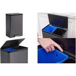 Rubbermaid Tret-Abfalleimer Elite Dual Stream, 60 Liter aus Edelstahl, rechteckig, mit Fußpedal, 2 Kunststoff - 1 Stück (2145985)