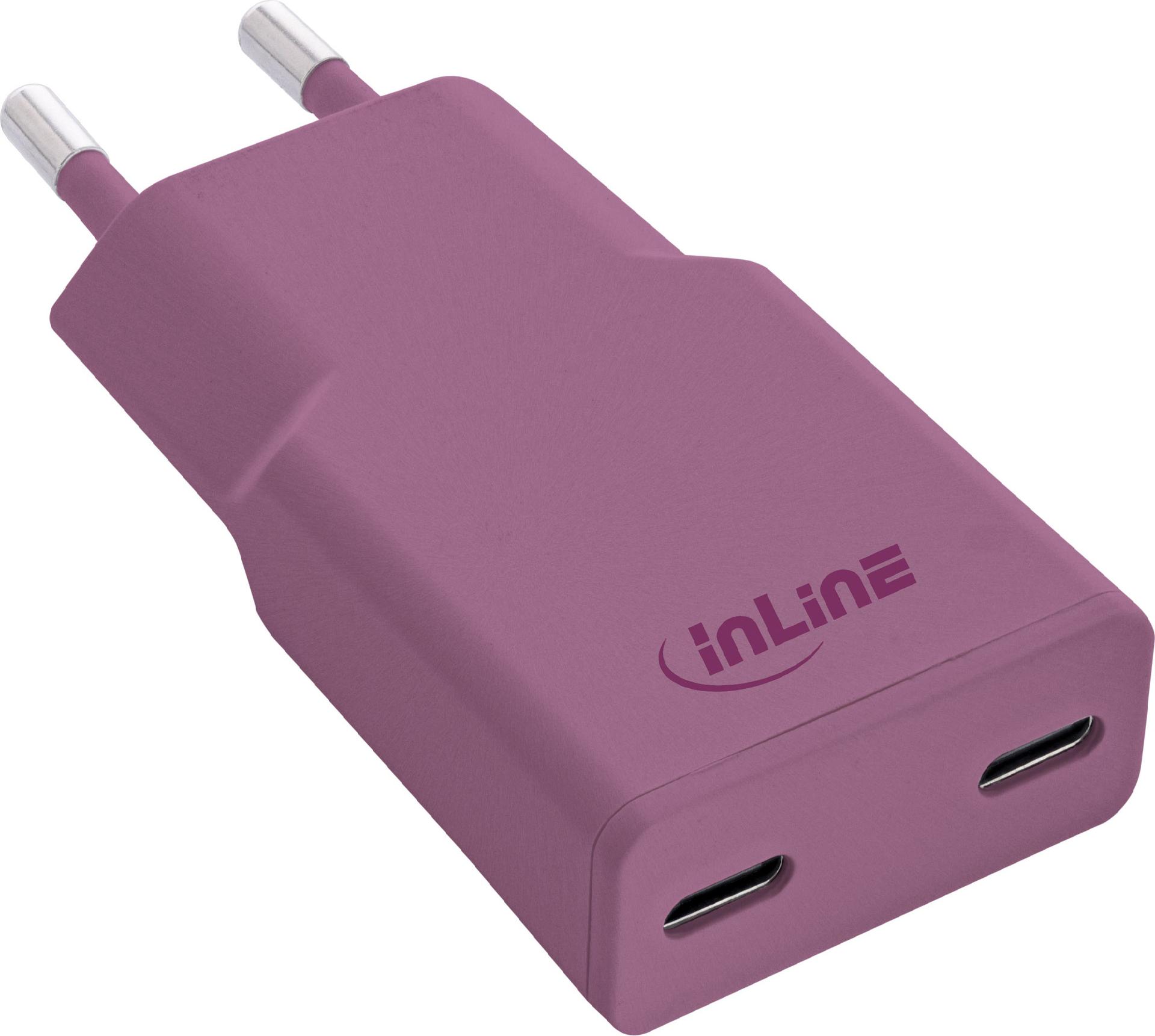 InLine® USB-C Ladegerät, 30W, GaN, Dual USB-C, PD/PPS, Wild Berry/violett (31590P)