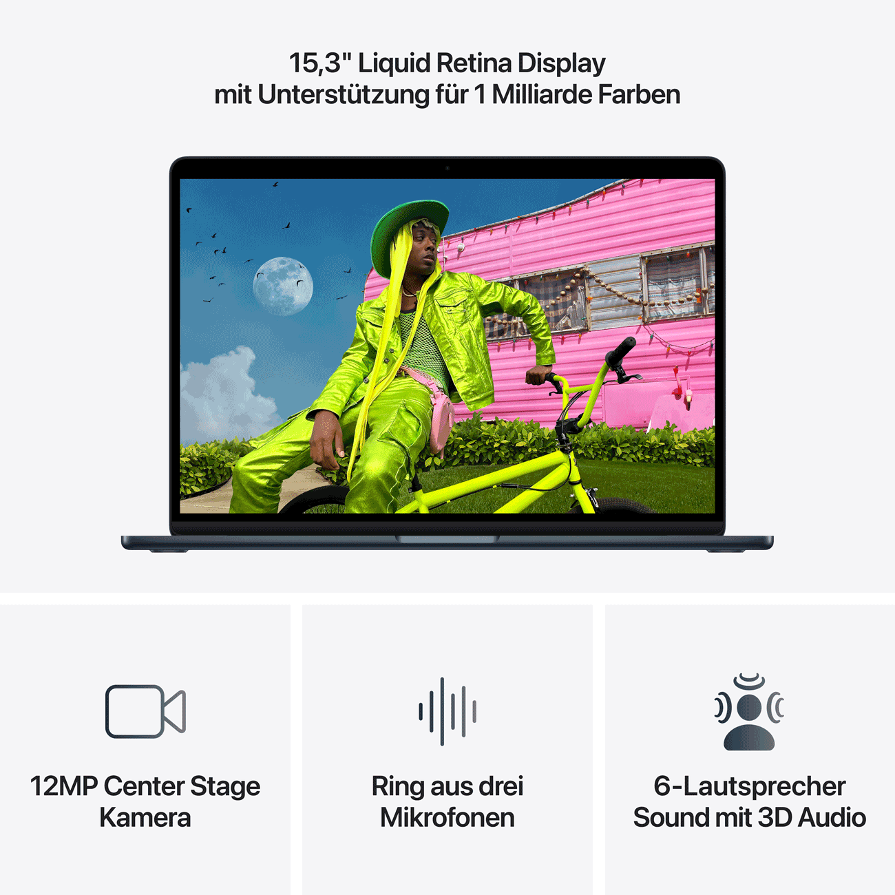 Apple 15'' MacBook Air: Apple M5 Chip mit 10‑core CPU und 10‑core GPU, 24GB, 1TB SSD - Mitternacht