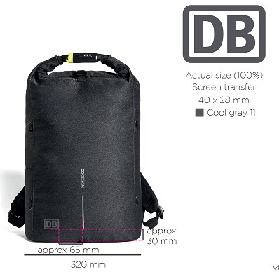 Urban Lite Anti-Diebstahl-Rucksack, schwarz, XD DesignPart No. P705.501Veredelung: Transferdruck, 1c /reflektierendes Grau analog dem Druck (Mittellinie und Markenbezeichnung)verpackt im Polybag (P705.501X)