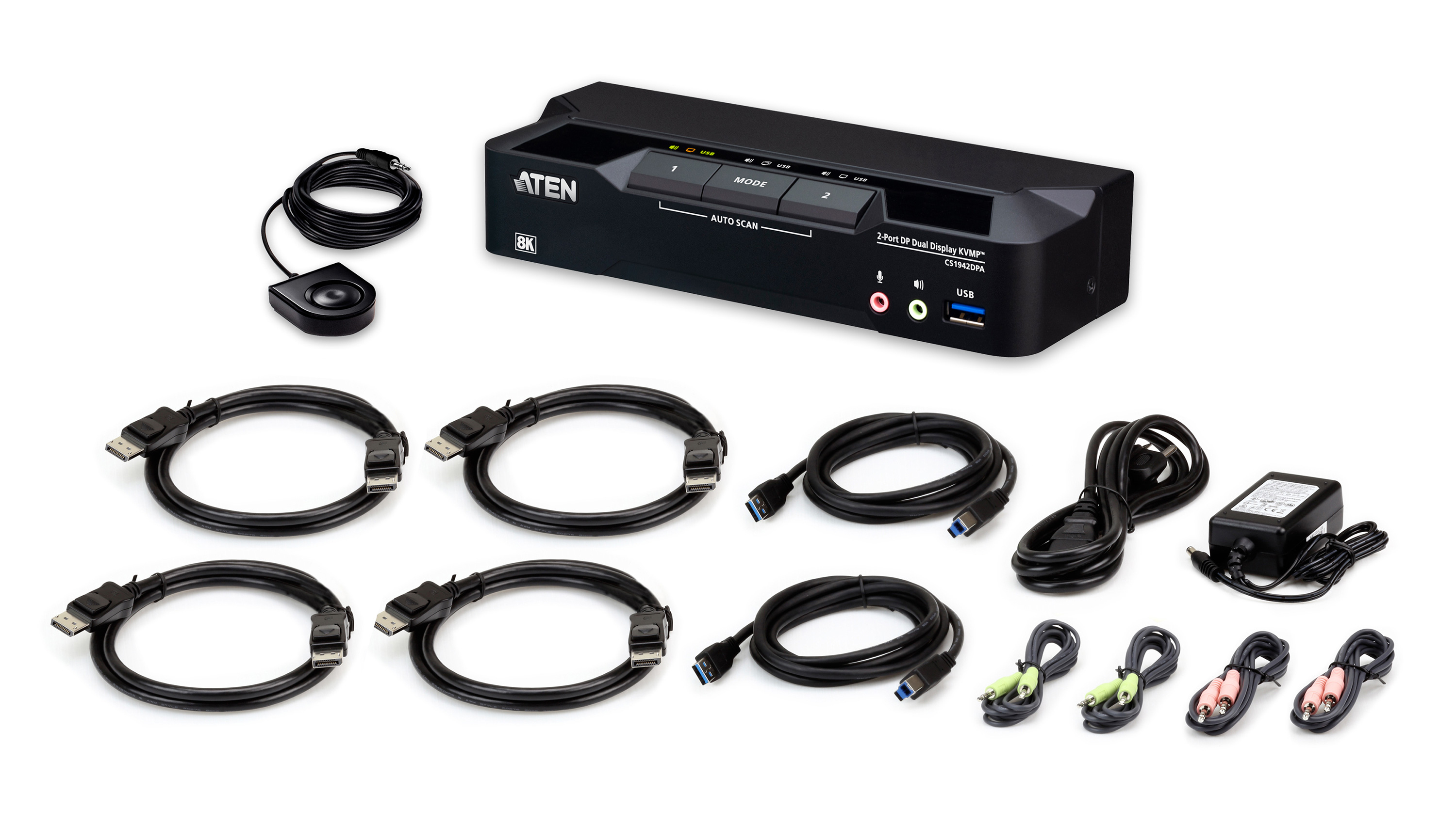 ATEN CS1942DPA KVMP-Switch 2-Port Dual-Display DisplayPort USB 3.0 8K Schwarz