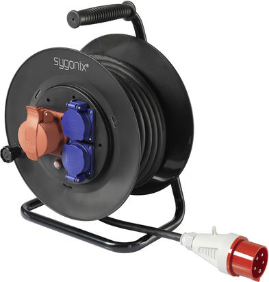 Sygonix SY-5806894 Kabeltrommel 25 m CEE-Stecker 16 A 5polig IP44 Schwarz