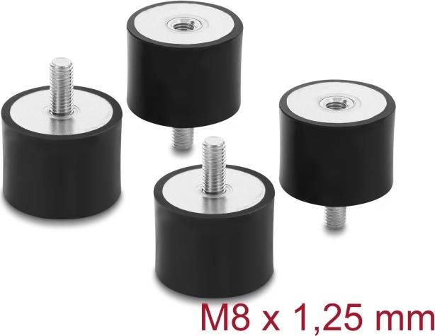 Delock Vibrationsdämpfer M8 x 1,25 mm D 40 x H 30 mm mit Innen und Außengewinde 4 Stück schwarz (60822)