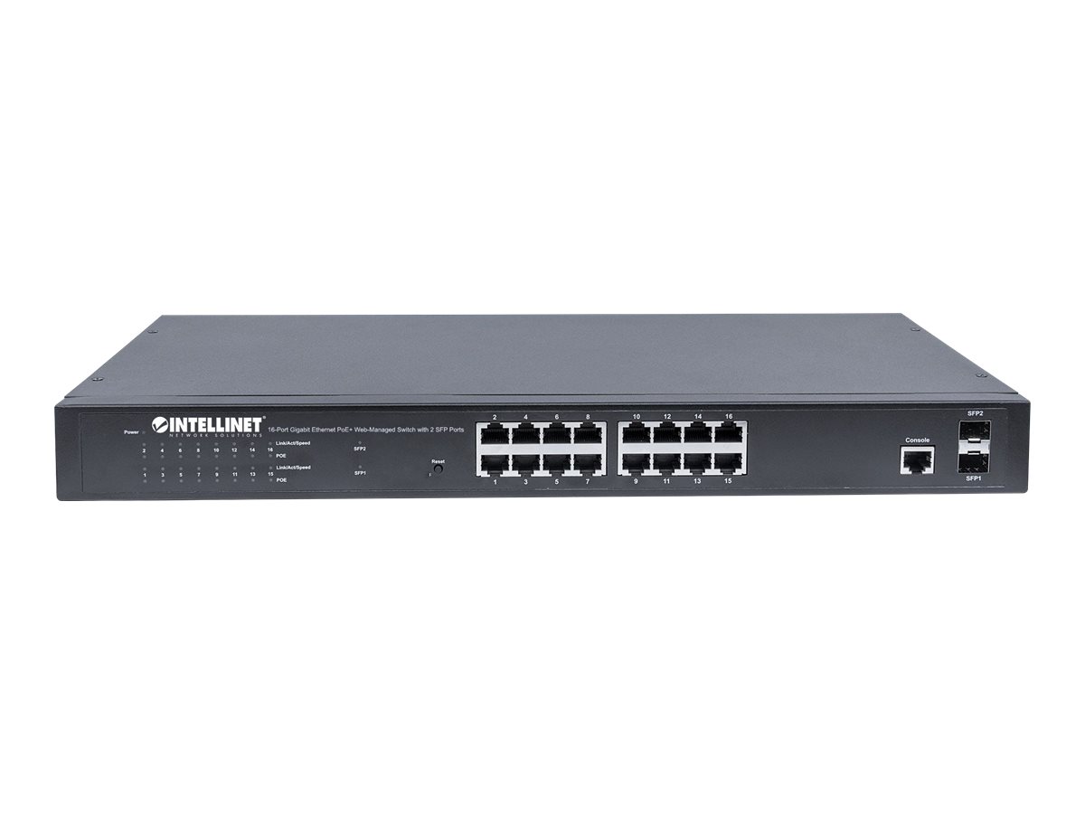 Intellinet 16-Port Gigabit Ethernet PoE+ Web-Managed Switch mit 2 SFP-Ports 374 W Schwarz