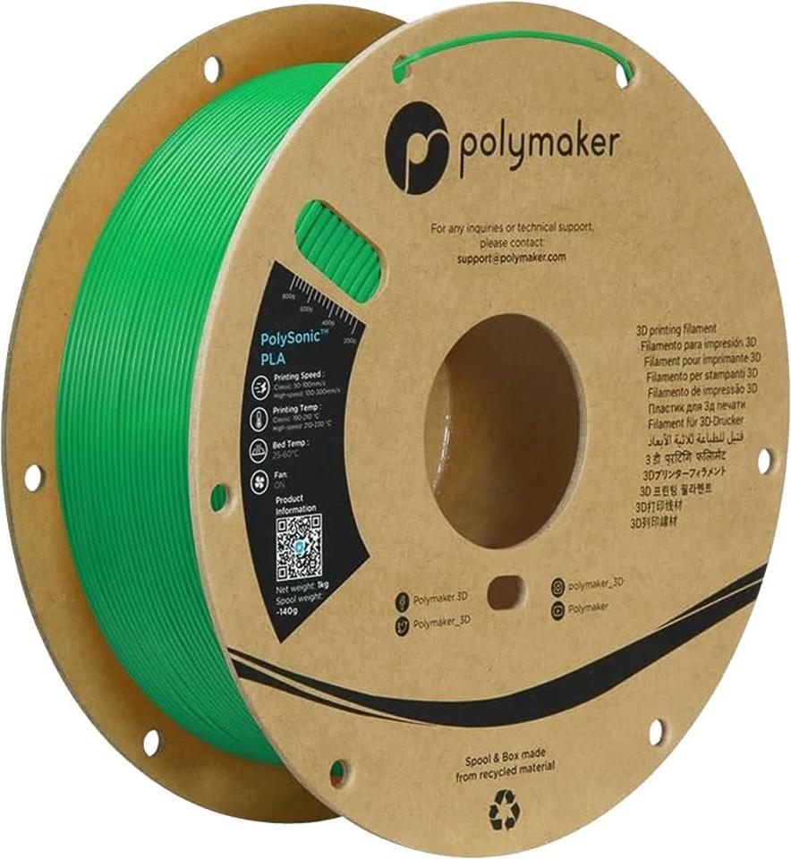 PLA HIGH SPEED 1,75mm GREEN 1kg POLYMAKER POLYSONIC 3D FILAMENT (PA12010)