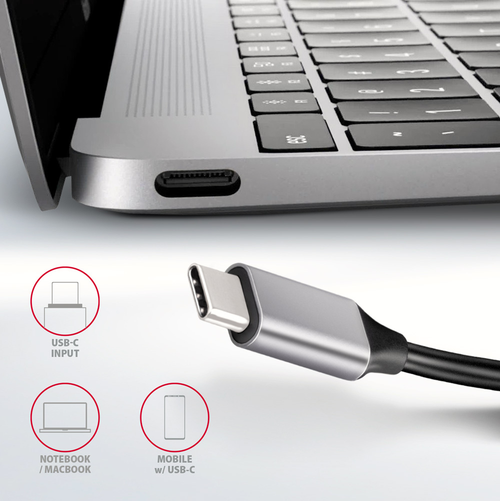 AXAGON USB-C-Hub HMC-HCR3A, 3x USB-A, HDMI, SD/microSD, USB-C 3.2 Gen 1, 20 cm Kabel, Grau