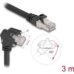 Delock GigE Kamera Kabel RJ45 Stecker 45° gedreht und 90° gewinkelt mit Schrauben zu RJ45 Stecker Cat.6 S/FTP 3 m schwarz (80919)