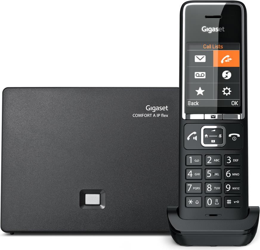 Gigaset Comfort 550 IP AM int. IP Schnurlostelefon Komfort auf ganzer Linie - für Analog- und IP-Telefonie , Schnurlostelefon mit zusätzlichem IP-Anschluss und drei Anrufbeantwortern, schwarz/chrom (S30852-H3031-C104)