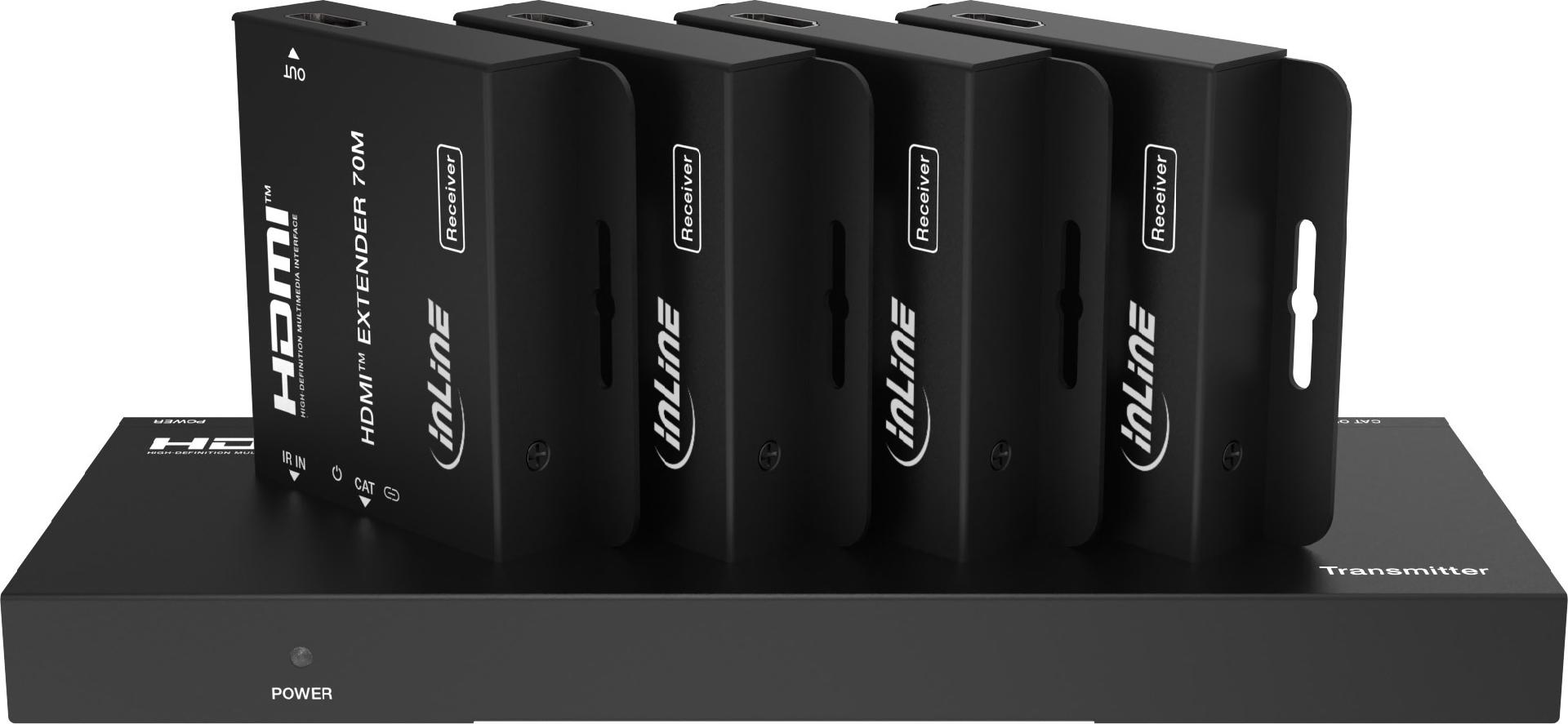 InLine® Video Splitter/Extender, 1x4, Cat.6, HDMI 4K/30Hz, Set (57886B)
