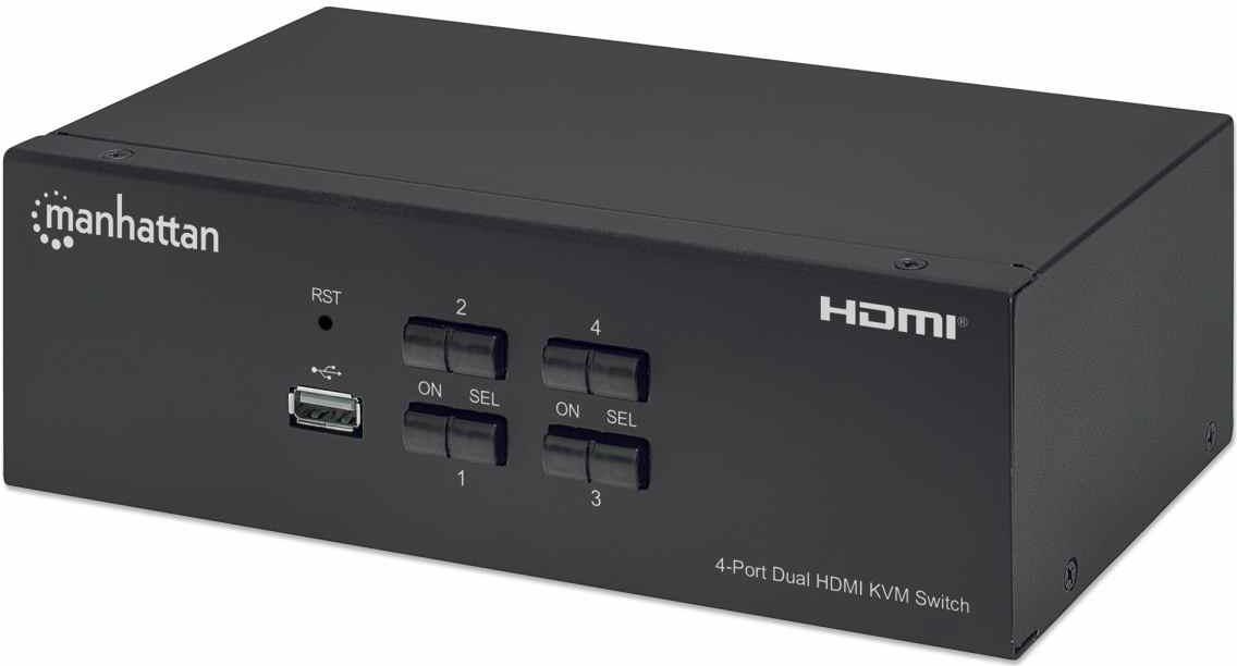 MANHATTAN KVM Switch 4-Port Dual-Monitor HDMI 4K@30Hz