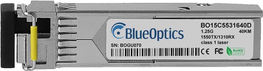 Kompatibler Juniper SFP-1GT15R13BX40-I BlueOptics© BO15C5531640D SFP Transceiver, LC-Simplex, 1000BASE-BX-D, Singlemode Fiber, TX1550nm/RX1310nm, 40KM, DDM, 0°C/+70°C (SFP-1GT15R13BX40-I-BO)