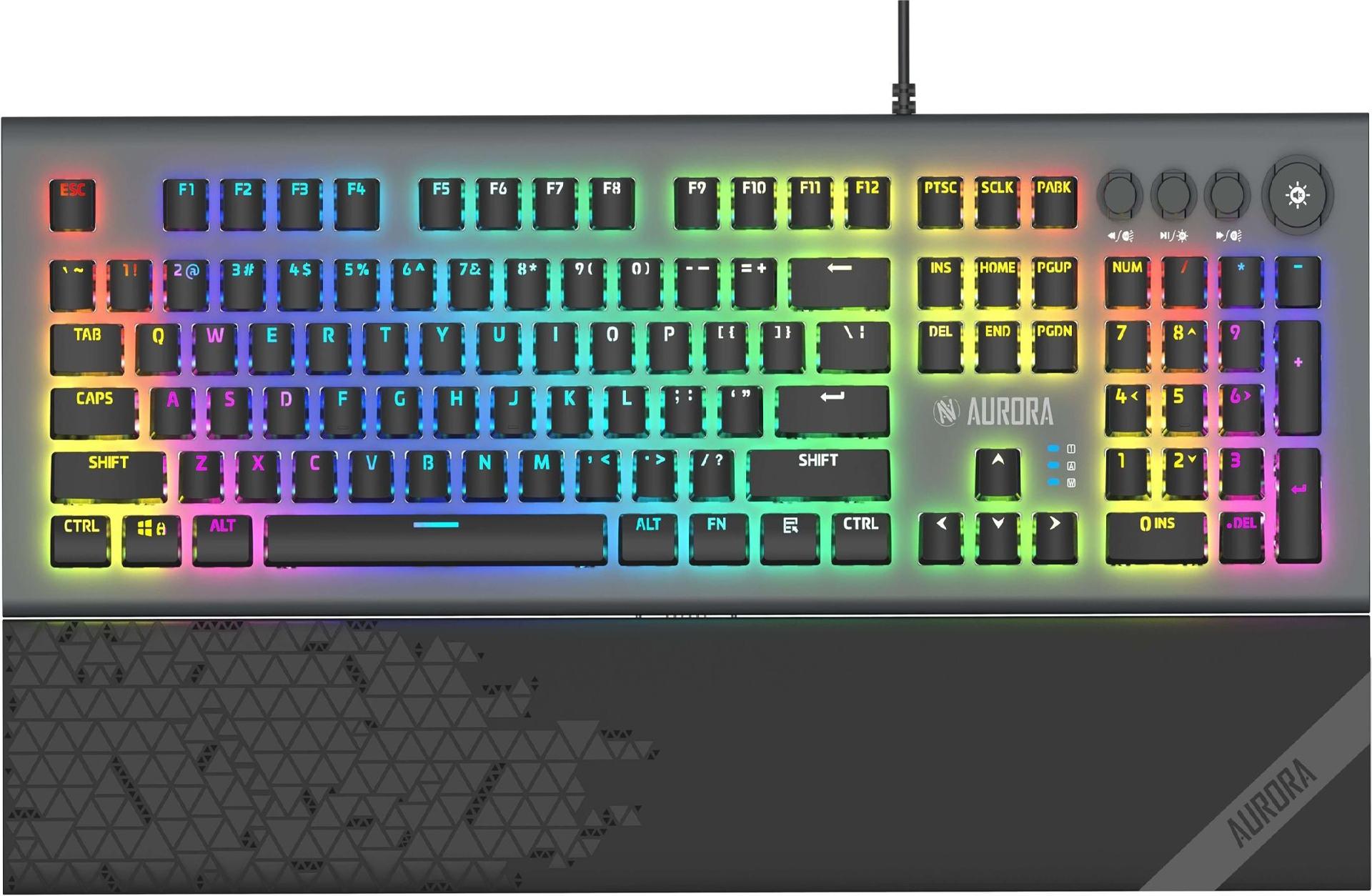 iBox Aurora K-5 Mechanische Tastatur RGB USB QWERTY Schwarz, Silber
