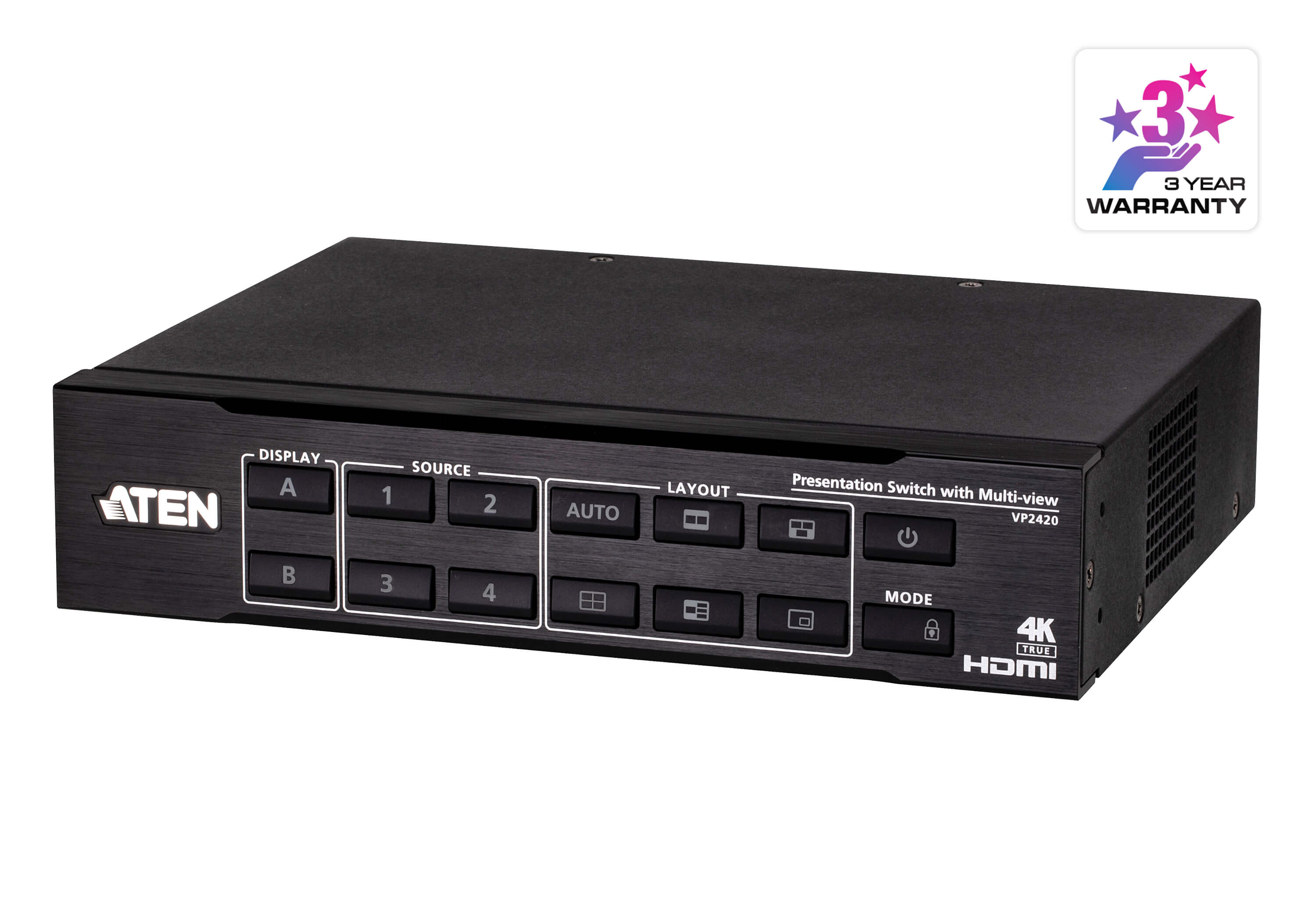 ATEN VP2420 4 x 2 True 4K HDMI Präsentationsmatrix-Schalter Schwarz