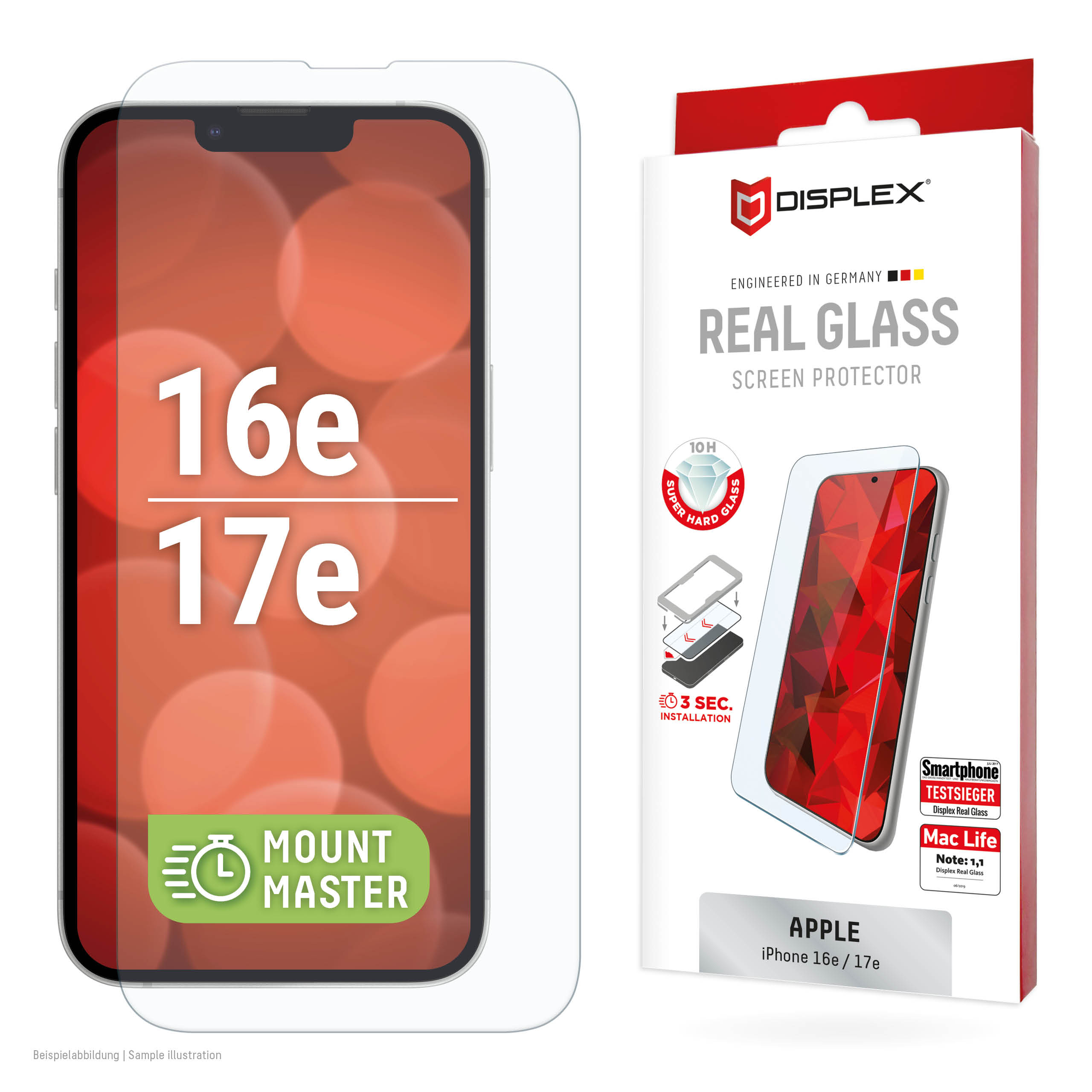 Displex Real Glass MountMaster Displayschutzglas Apple iPhone 16e / 17e Transparent