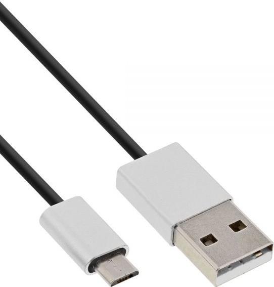 InLine® Micro-USB 2.0 Kabel, USB-A Stecker an Micro-B Stecker, schwarz/Alu, flexibel, 1m (31710I)