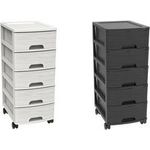 EDA Schubladenboxen-Turm STONE, A4, 5 Schübe, PP, schwarz Schübe mit Griffmulde und Auszugssperre, Boxen stapelbar, - 1 Stück (010330 NO)