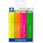 STAEDTLER "Textsurfer classic transluzent", 4er Etui Textmarker, Strichstärke: 1,0 - 5,0 mm, Keilspitze (364 P WP4)