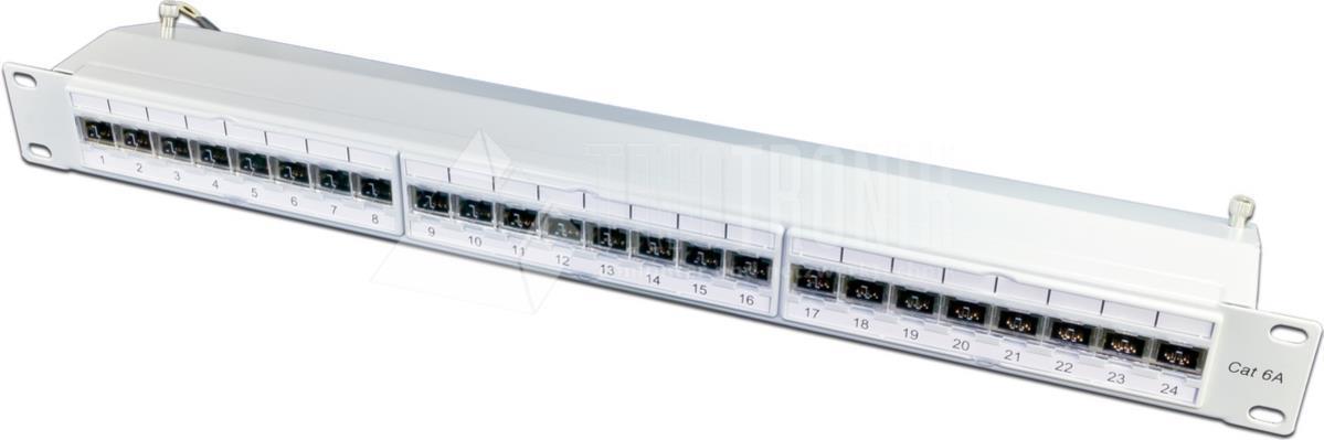 Wirewin 24-Port 19\" KAT6A Patch Panel, geschirmt, LSA+, Hellgrau Patch Panele (DVP-WW-K6A 24)