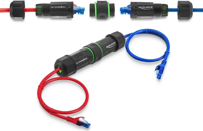 Delock Kabelverbinder RJ45 Buchse zu Cat.6 mit M16 Gewinde IP68 staub- und (90098)