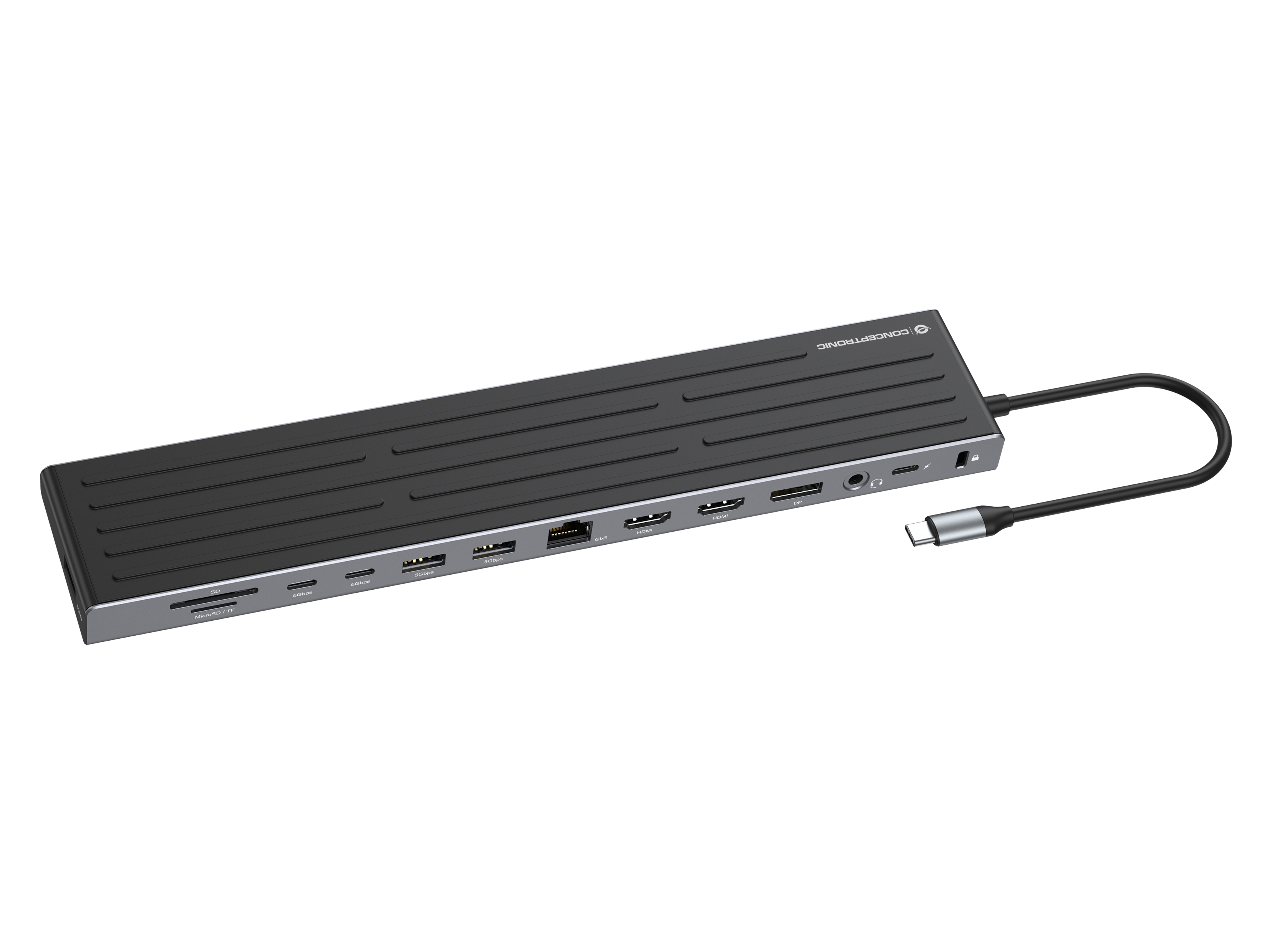 Conceptronic DONN32B 14-in-1 Dockingstation USB-C 2x HDMI DisplayPort 100W PD Grau, Silber