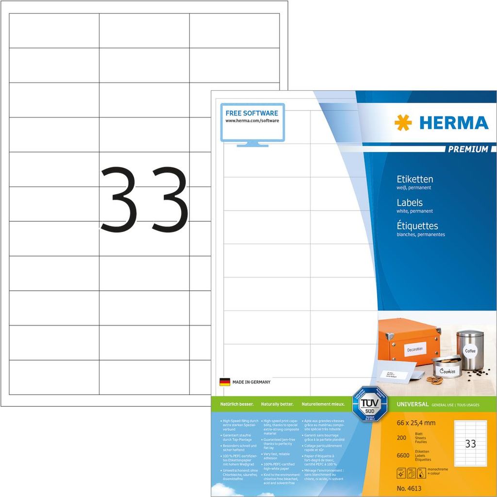 HERMA Premium Permanent selbstklebende, matte laminierte Papieretiketten (4613)