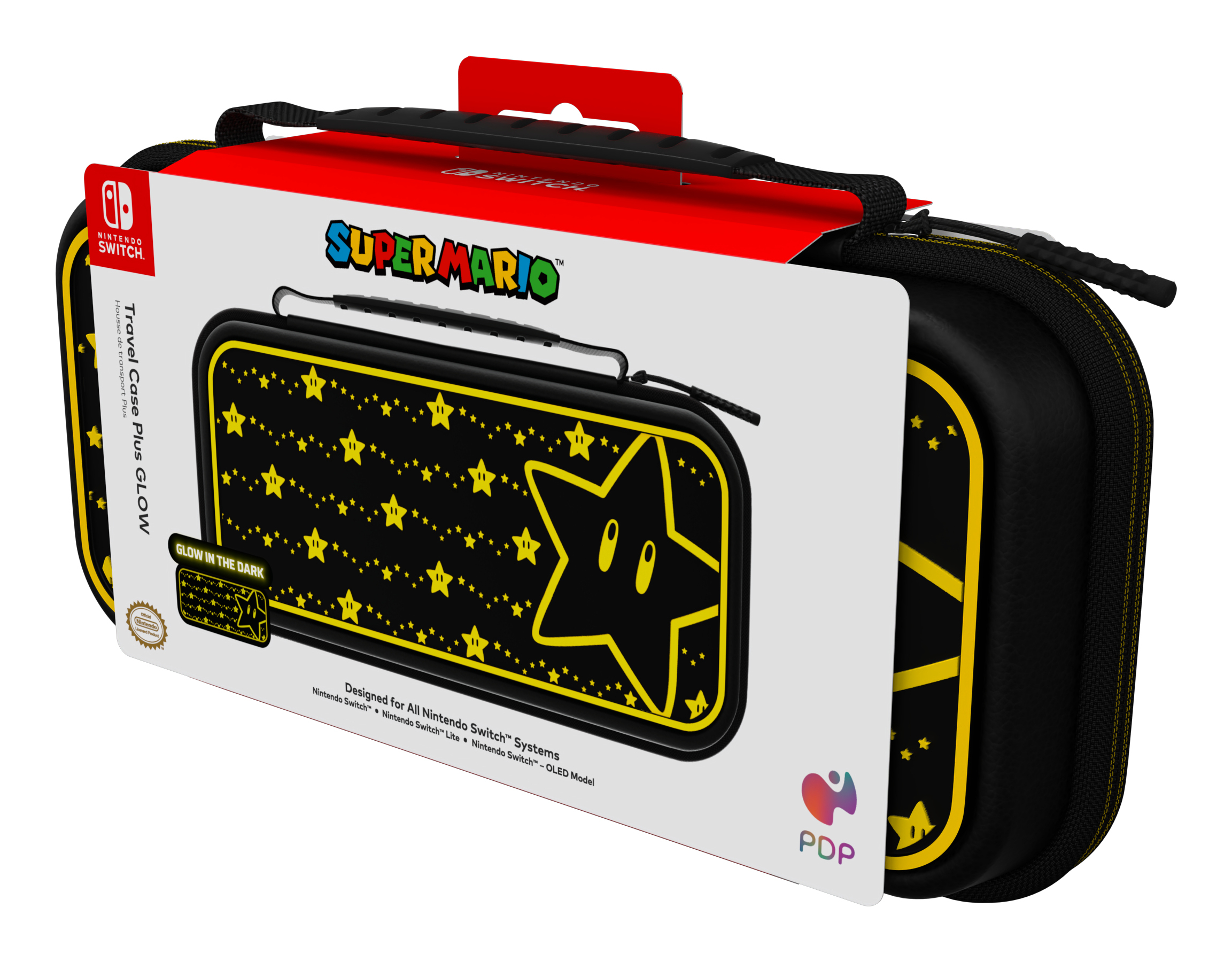 PDP Switch Travel Case Plus Super Star Glow in the Dark Schwarz, Gelb