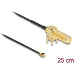 Delock Antennenkabel SMA 90° PCB Buchse zum Einbau zu I-PEX Inc., MHF® I Stecker 1.13 25 cm Gewindelänge 15 mm (12035)