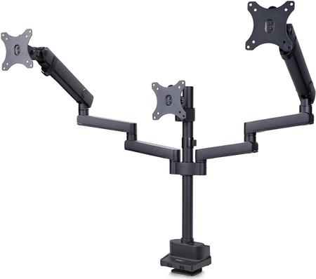 StarTech.com Triple Monitor Desk Mount For Up To Three 27in Screens, VESA 75x75/100x100, Tool-Less Arm Adjustments, C-Clamp/Grommet Mount, Spring-Assisted Arms (3MP2AG-MONITOR-ARM)