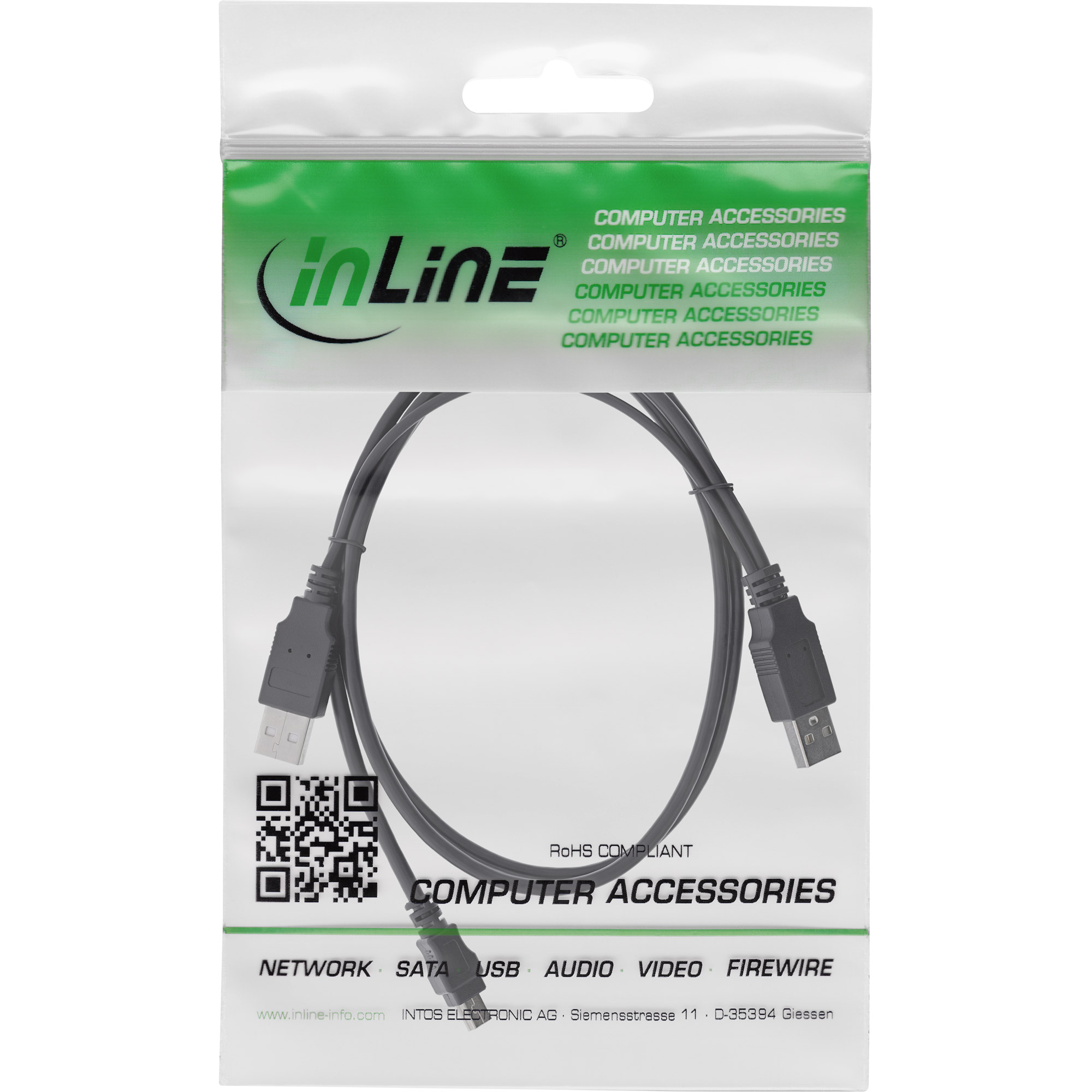 InLine USB Mini-Y-Kabel 2x USB Typ A auf Mini-USB Typ B (5-pol.) 0,48 Gbit/s 1 m Schwarz