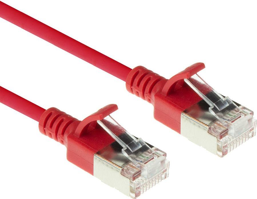 ACT Red 1 meter LSZH U/FTP CAT6A datacenter slimline patch cable snagless with RJ45 connectors (DC7501)