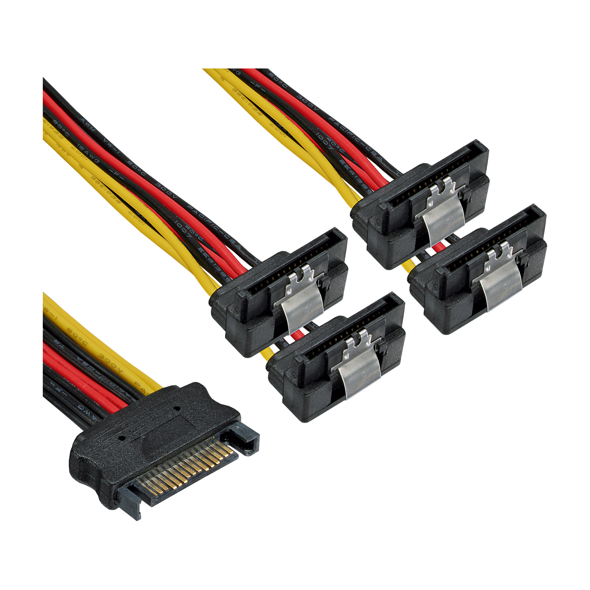 InLine SATA Strom-Y-Kabel SATA auf 4x SATA 90° gewinkelt 15 cm Schwarz/Rot/Gelb