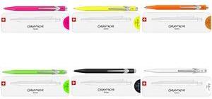 CARAN D'ACHE Druckkugelschreiber 849 POPLINE FLUO, weiß Strichstärke: M, Strichfarbe: blau, sechseckiger Schaft aus - 1 Stück (849.502)