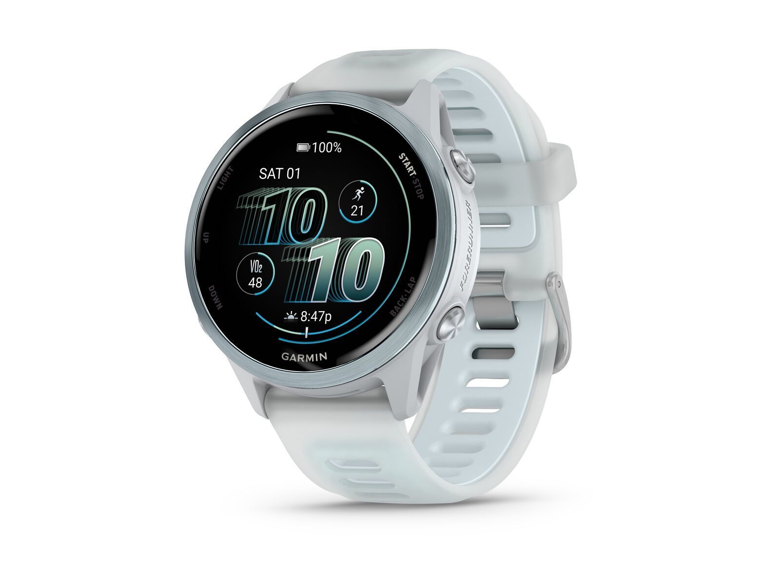 Garmin Forerunner 570 Smartwatch 42 mm Whitestone/Cloud Blue AMOLED GPS Herzfrequenz