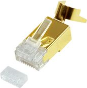 LogiLink RJ45 Steckverbinder, Kat.6A/Kat.7/Kat.7A/Kat.8.1 geschirmt, vergoldetes Messingehäuse, vergoldete Kontakte, - 1 Stück (MP0048)