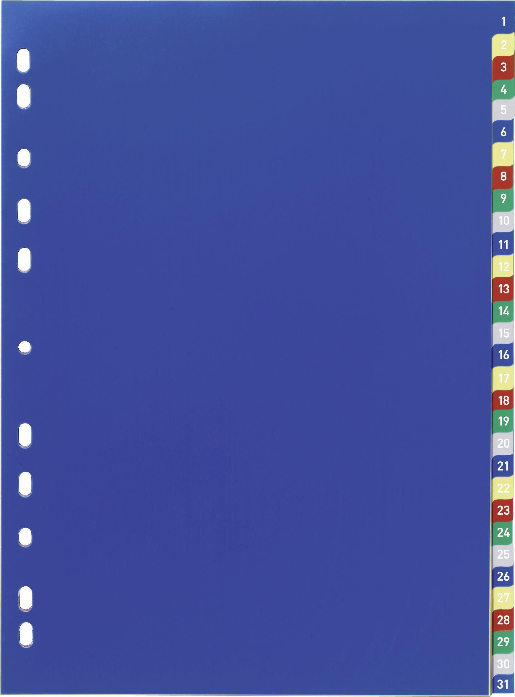 DURABLE Register A4 31-tlg. 1-31 mit farbigen Taben geprägt und Deckblatt PP 20 ST 675627