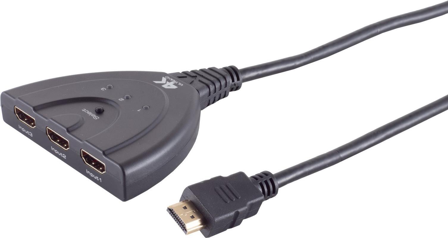 S-CONN shiverpeaks ®-BASIC-S--HDMI Umschalter 3x1, ABS, 4K60Hz, Eco, schwarz (SP05-02007)