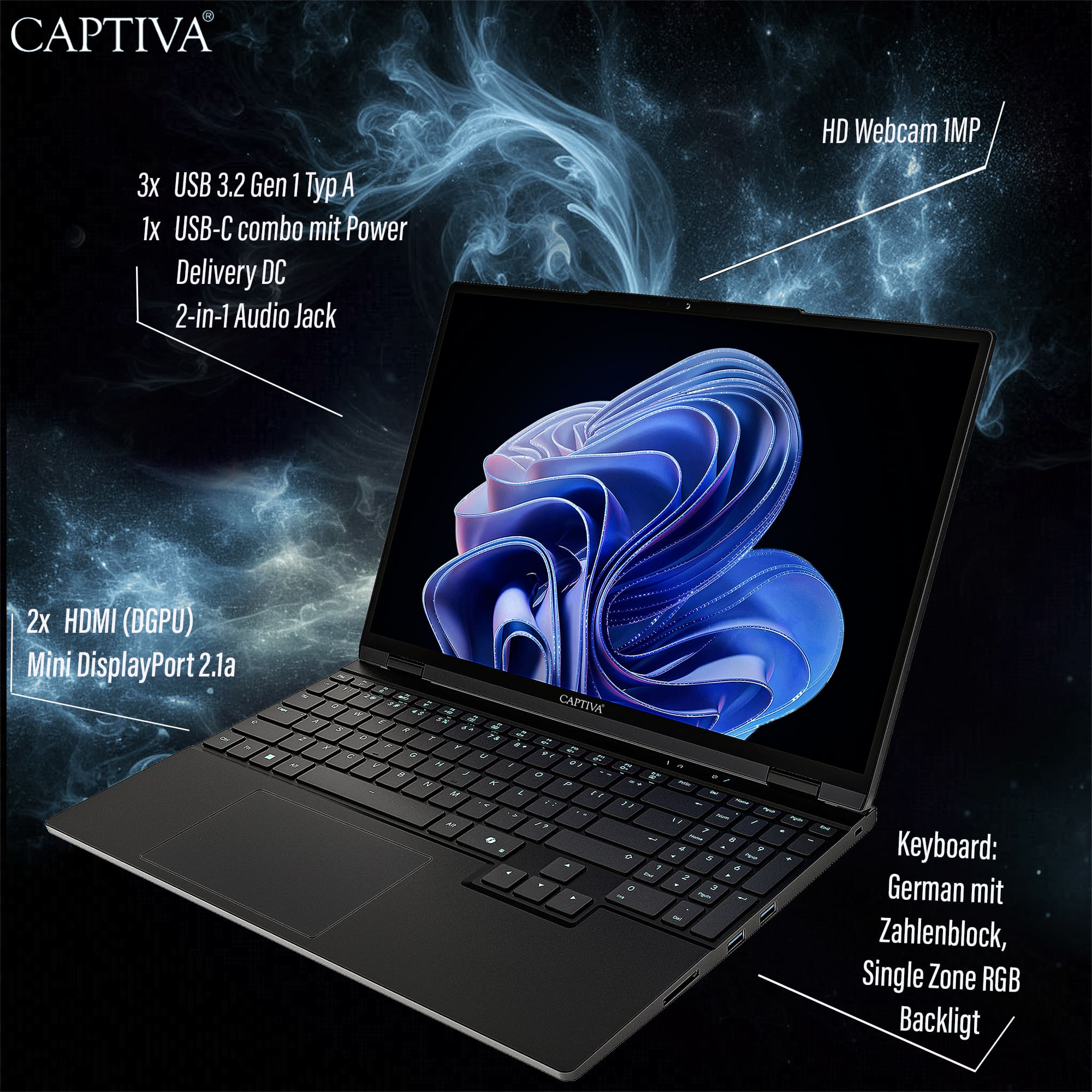 Captiva Entry Gaming R10-1001GE 15.3" AMD Ryzen 7 255 NVIDIA GeForce RTX 5060 16 GB RAM 1 TB SSD Schwarz