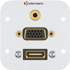 Kindermann 7441000586. Buchsen-Typ: HDMI + VGA + 3.5mm, Module Menge (max): 1 Modul(e). Produktfarbe: Aluminium, Material: Aluminium. Breite: 54 mm, Höhe: 54 mm, Tiefe (min): 5,8 cm (7441000586)