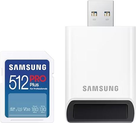 Samsung PRO Plus MB-SD512SB/WW. Kapazität: 512 GB, Flash Card Typ: SDXC, Interner Speichertyp: UHS-I, Lesegeschwindigkeit: 180 MB/s, Schreibgeschwindigkeit: 130 MB/s, UHS Speed Klasse: Class 3 (U3), Video-Geschwindigkeitsklasse: V30. Schutzfunktion: Tropfsicher, Magnetsicher, Schockresistent, Temperaturbeständig, Wasserdicht, Röntgensicher, Produktfarbe: Weiß (MB-SD512SB/WW)